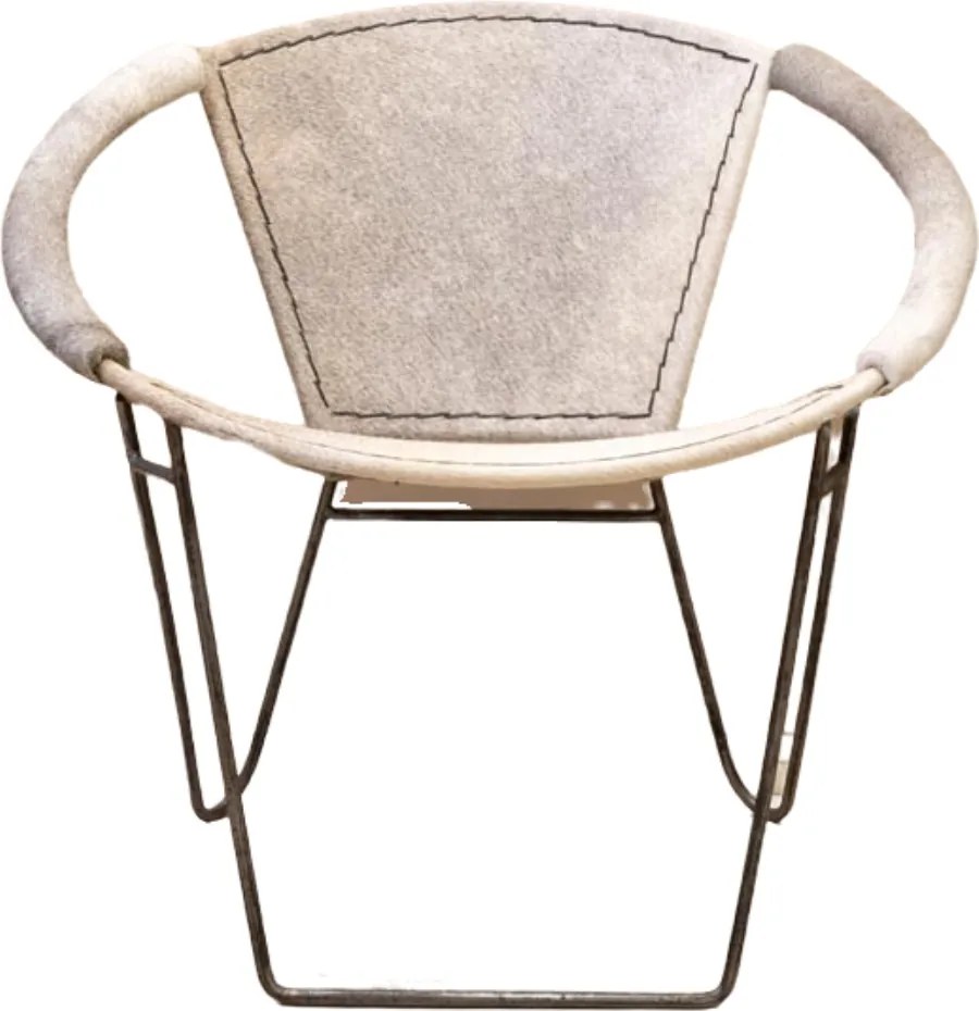 Fotoliu gri din piele de vacă cu structură din metal, „Arceau”