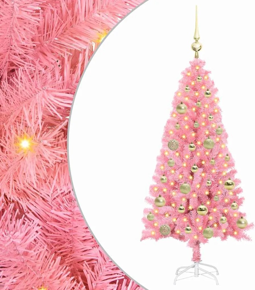 vidaXL Brad de Crăciun cu 150 LED cu suport Roz 120 cm PVC
