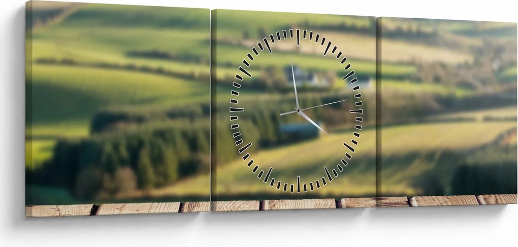 Tablou - Raft din lemn cu peisaj (cu ceas) (90x30 cm)