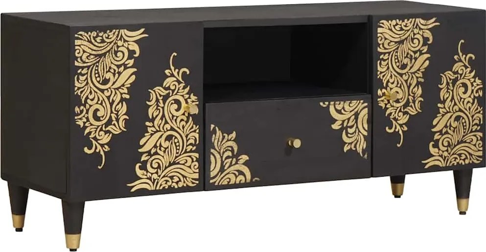 vidaXL Cabinet TV cu sertar Negru 105 x 33 x 46 cm Lemn de mango solid