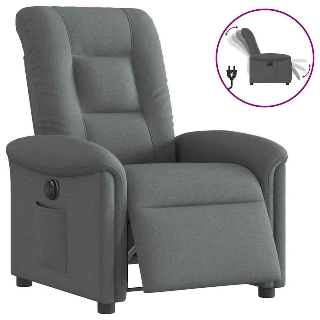 vidaXL Fotoliu rabatabil electric, gri închis, material textil