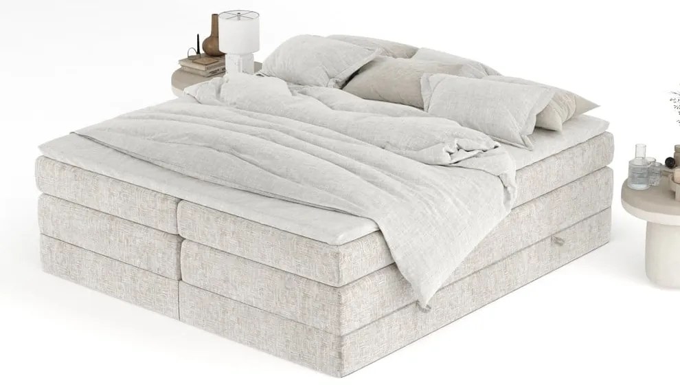 Pat boxspring bej cu spațiu de depozitare/fără tăblie 160x200 cm Juniper – Maison de Rêve