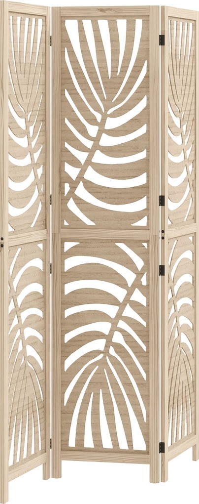HOMCOM Paravan cu 3 Panouri, Separator Pliabil cu Design Frunze pentru Interior, Finisaj Natural | Aosom Romania