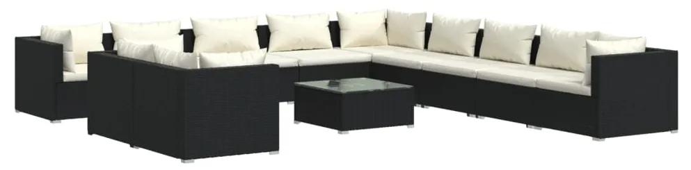 3102535 vidaXL Set mobilier de grădină cu perne, 12 piese, negru, poliratan