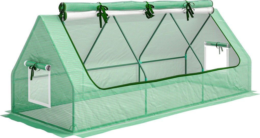 Outsunny Seră de Grădină cu 2 Ferestre Laterale și Fereastră Centrală Rulantă, din Oțel, PE și PP, 240x90x90 cm, Verde | Aosom Romania