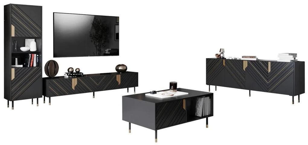 Camera de zi Charlotte P106De aur, Negru, Cu componente suplimentare, Părți separate, Cu comodă tv, PAL laminat, Sticlă călită, MDF