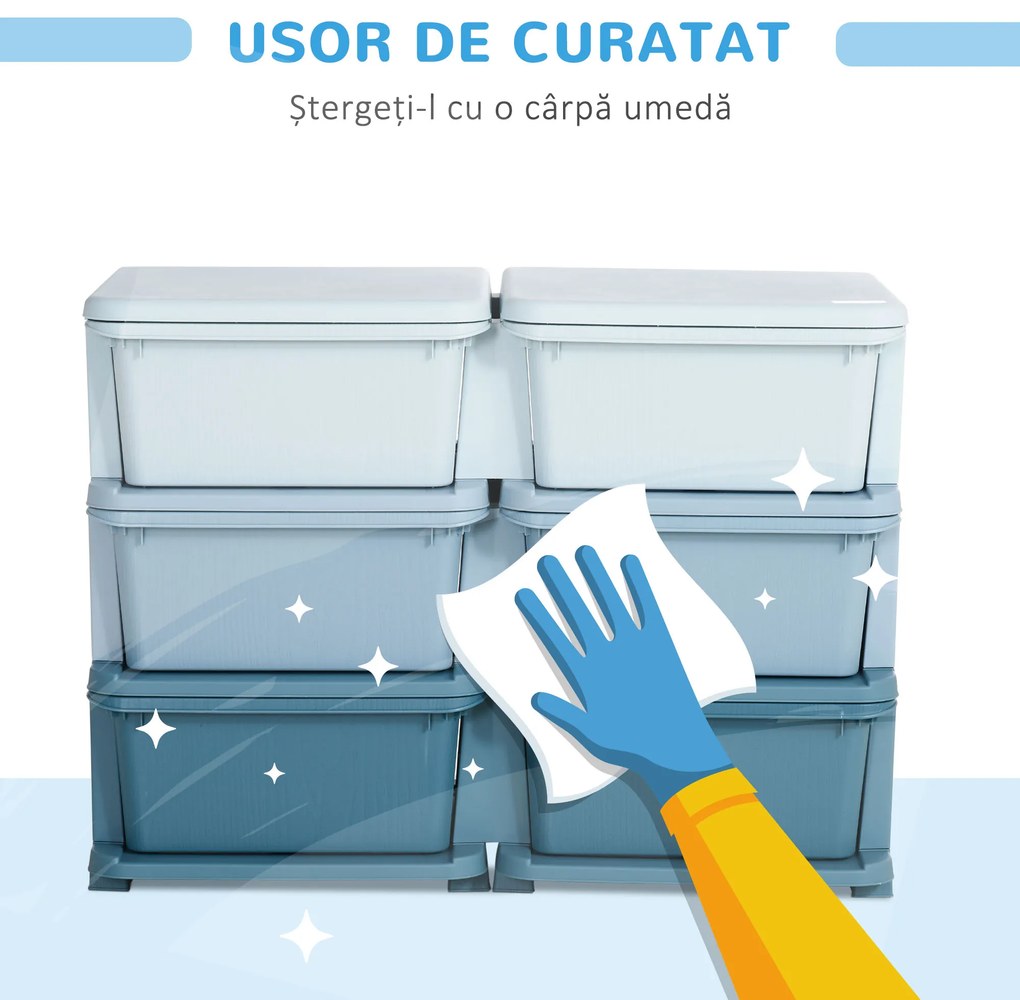 HOMCOM Comodă 6 Sertare pentru Copii cu Margini Rotunjite din PP Albastru | Aosom Romania