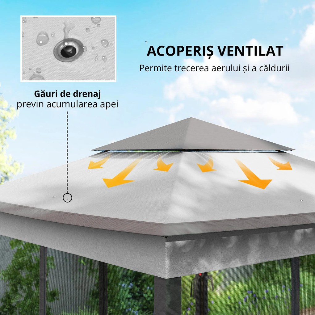 Outsunny pavilion pliabil cu pereți laterali, gri, 3,25 x 3,25 x 2,7 m | Aosom Romania