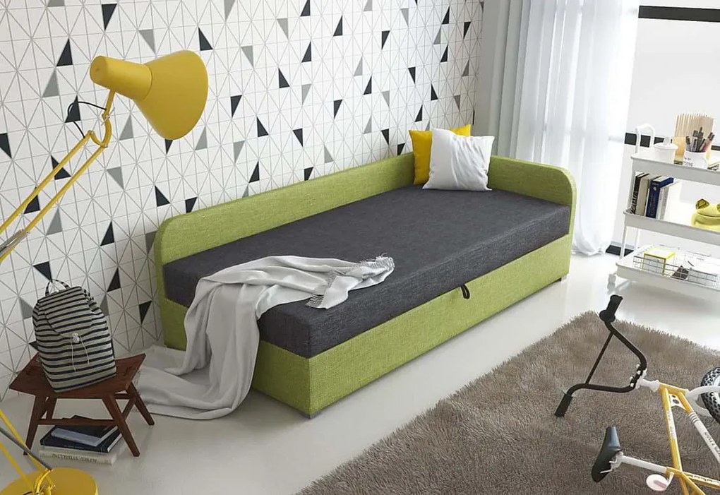 Supermobel Pat tapiţat UNO + somieră + saltea, 80x200, Sawana13/14, colţ stânga
