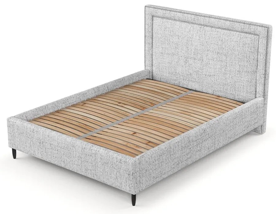Pat matrimonial gri deschis tapițat cu spațiu de depozitare cu somieră 140x200 cm Baleine – Maison de Rêve