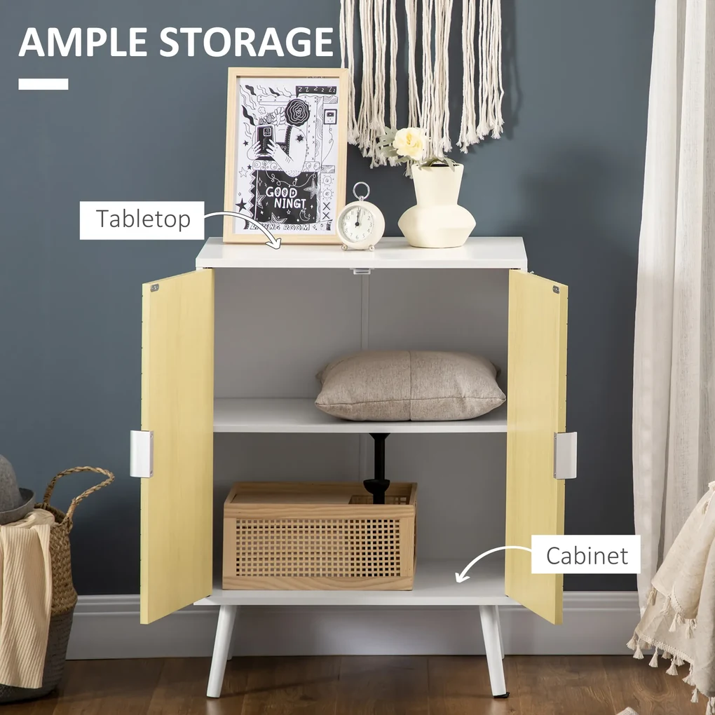 Bufet Modern HOMCOM pentru Sufragerie, Dulap Multifuncțional din Lemn cu 2 Uși și Etajeră Reglabilă, Design Elegant, 60x40x80cm | Aosom Romania
