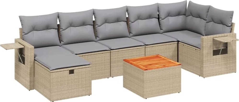 vidaXL Set canapele de grădină, 8 piese, cu perne, bej, poliratan