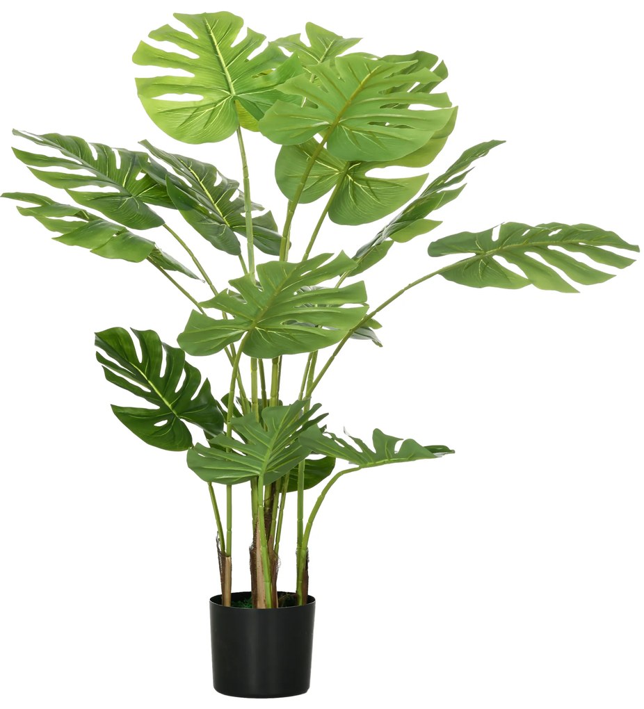 HOMCOM Plantă Artificială Realistică Monstera Deliciosa, 1 Ghiveci Suplimentar și Pământ de Ciment, 17,5 cm x 17,5 cm x 120 cm, Verde | Aosom Romania