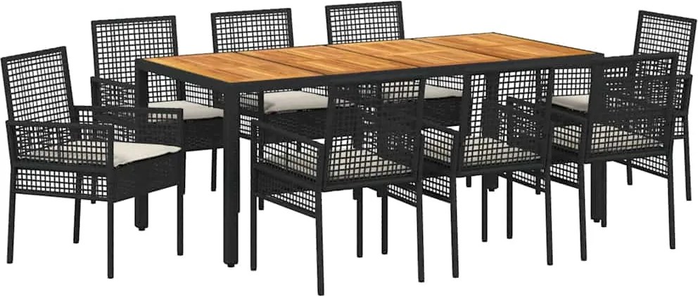 vidaXL Set de masă pentru grădină 9 pcs Negru poliratan