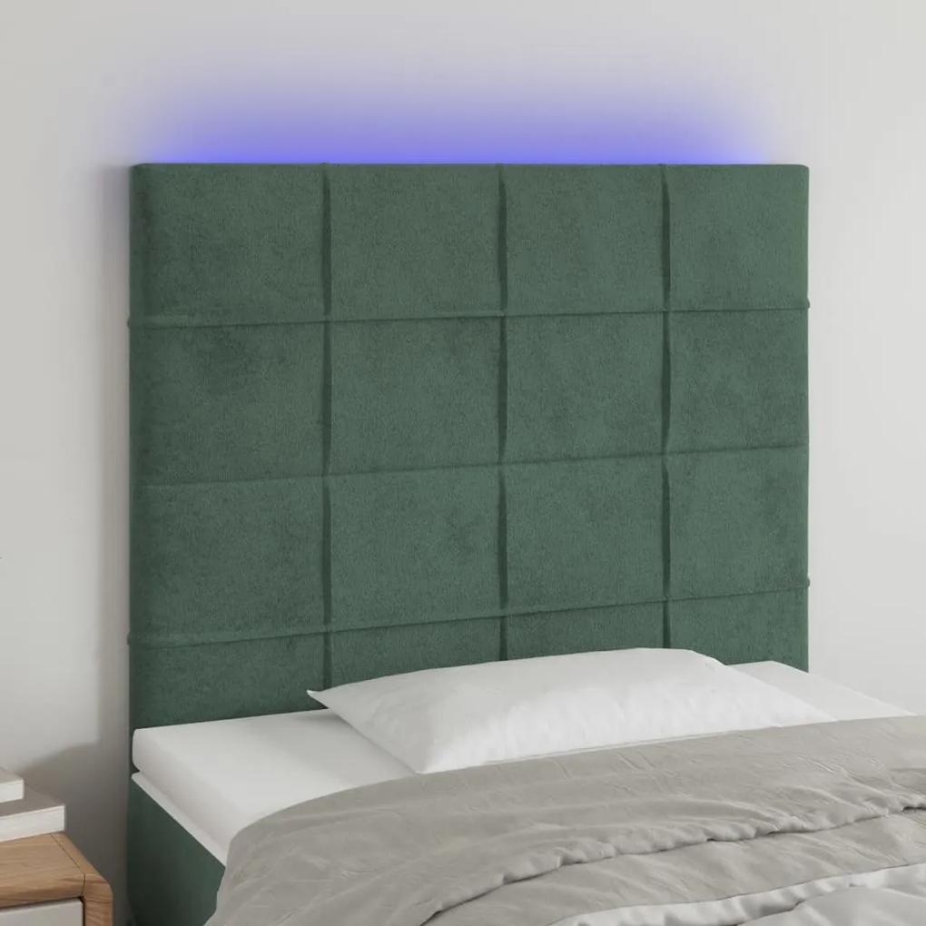 3122469 vidaXL Tăblie de pat cu LED, verde închis, 100x5x118/128 cm, catifea
