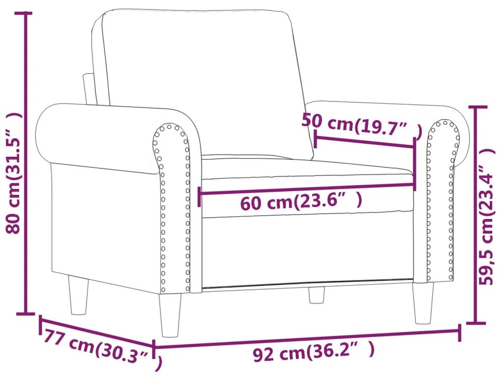Canapea de o persoana, gri, 60 cm, piele ecologica Gri, 92 x 77 x 80 cm