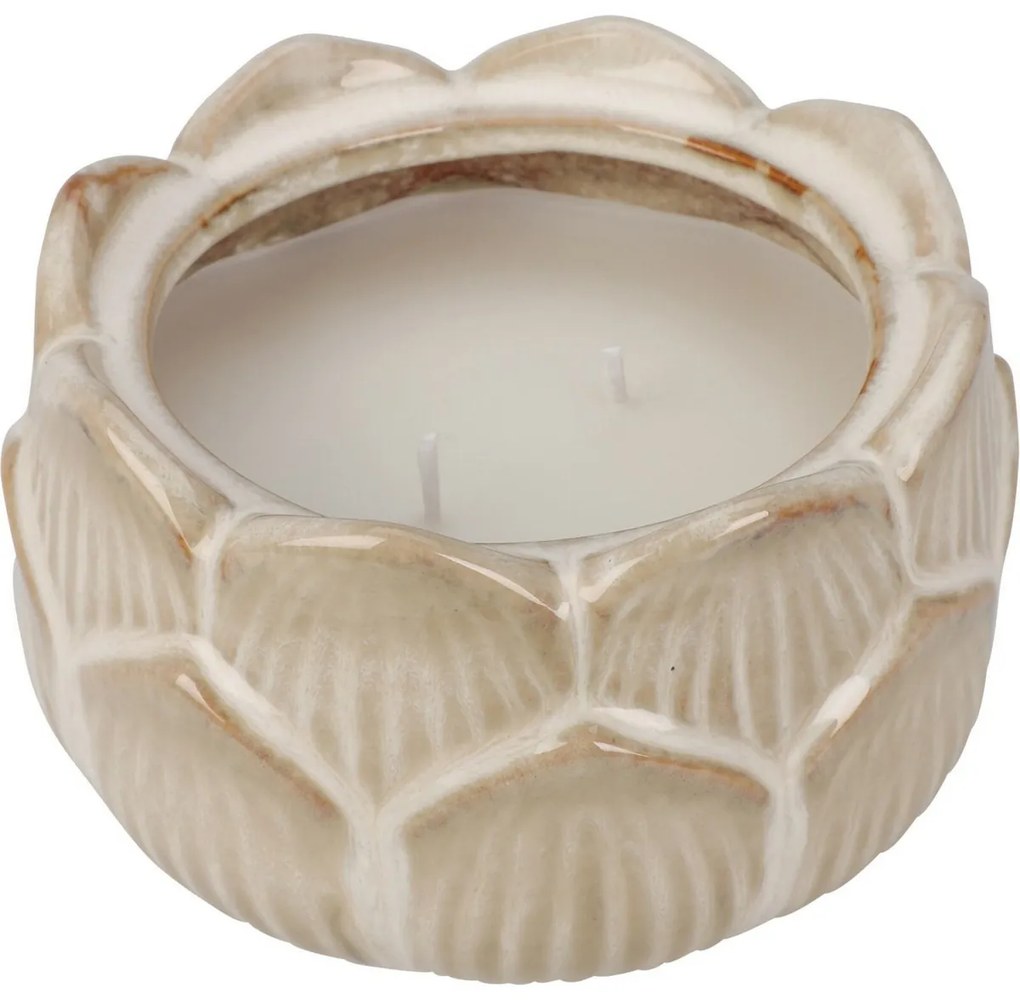 Lumânare în pahar floral din porțelan 12 x 7,8 cm, bej