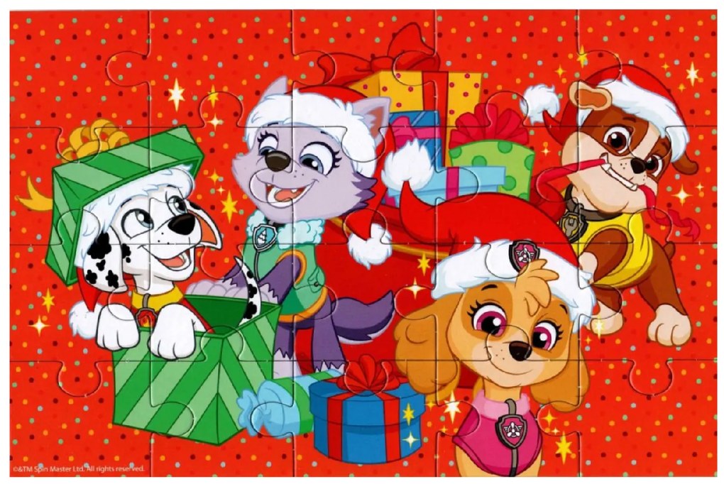 Puzzle pentru copii 4 în 1 PAW PATROL si bradul de Craciun, 19x29 cm