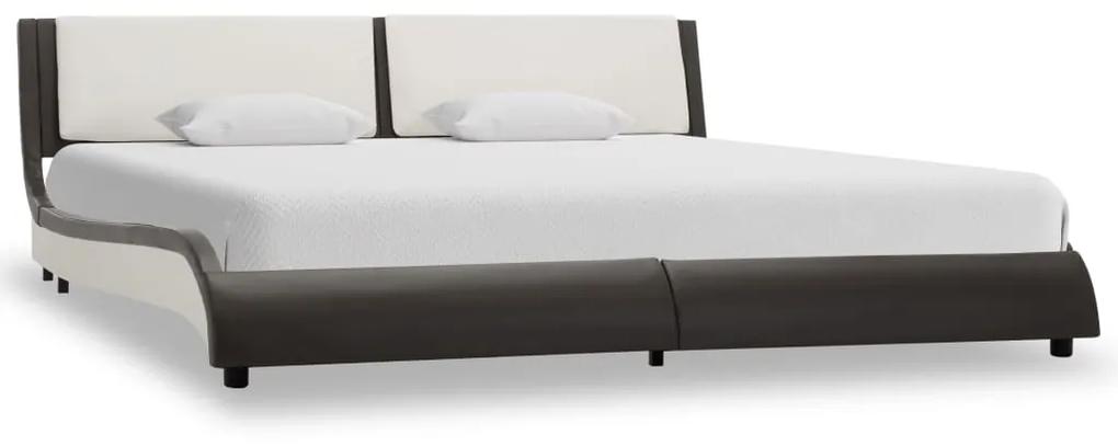 280350 vidaXL Cadru de pat, gri și alb, 160 x 200 cm, piele ecologică