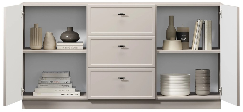 Comodă cu sertare Lorini 150 cm - cashmere / mânere negre T-bar