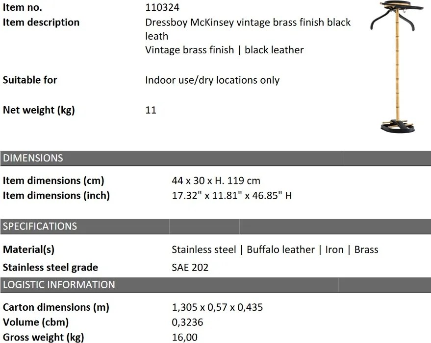 Suport haine design LUX McKinsey, alama antic/ negru