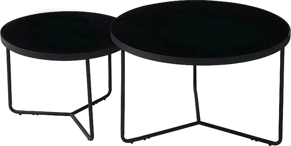 Set 2 masute ITALIA, negru, sticla securizata/metal