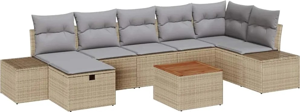 vidaXL Set de canapele pentru grădină cu pernă 8 pcs Bej Rattan poli