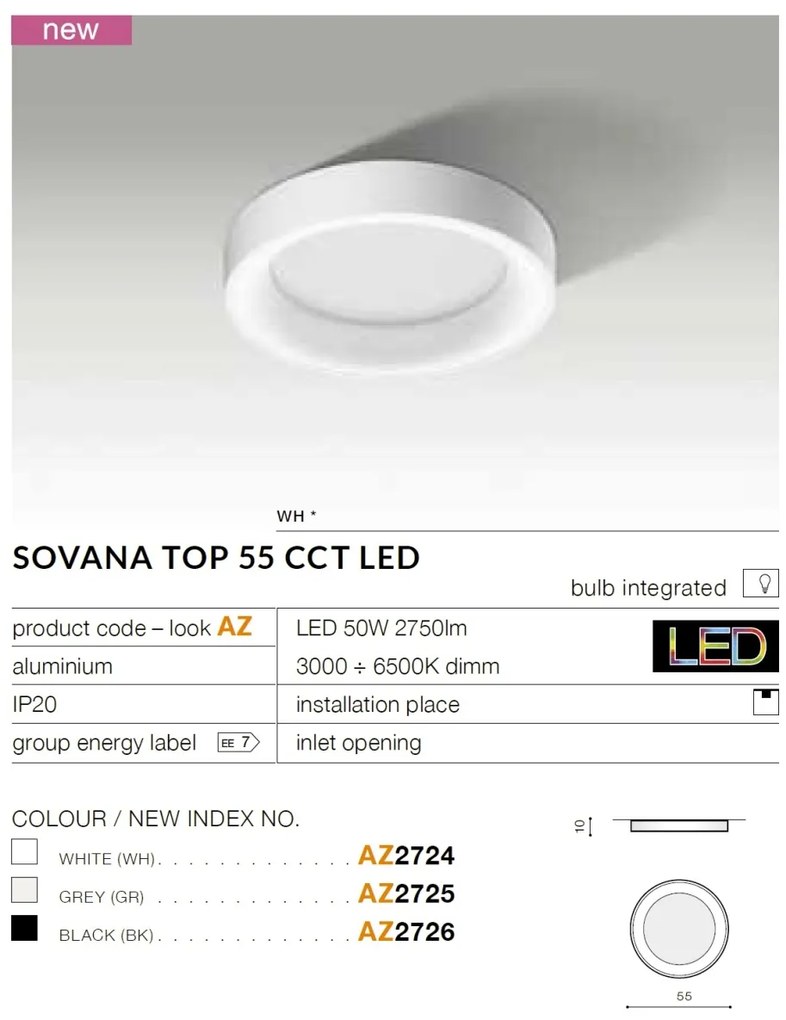 Plafoniera LED dimabila cu telecomanda SOVANA TOP 55 gri
