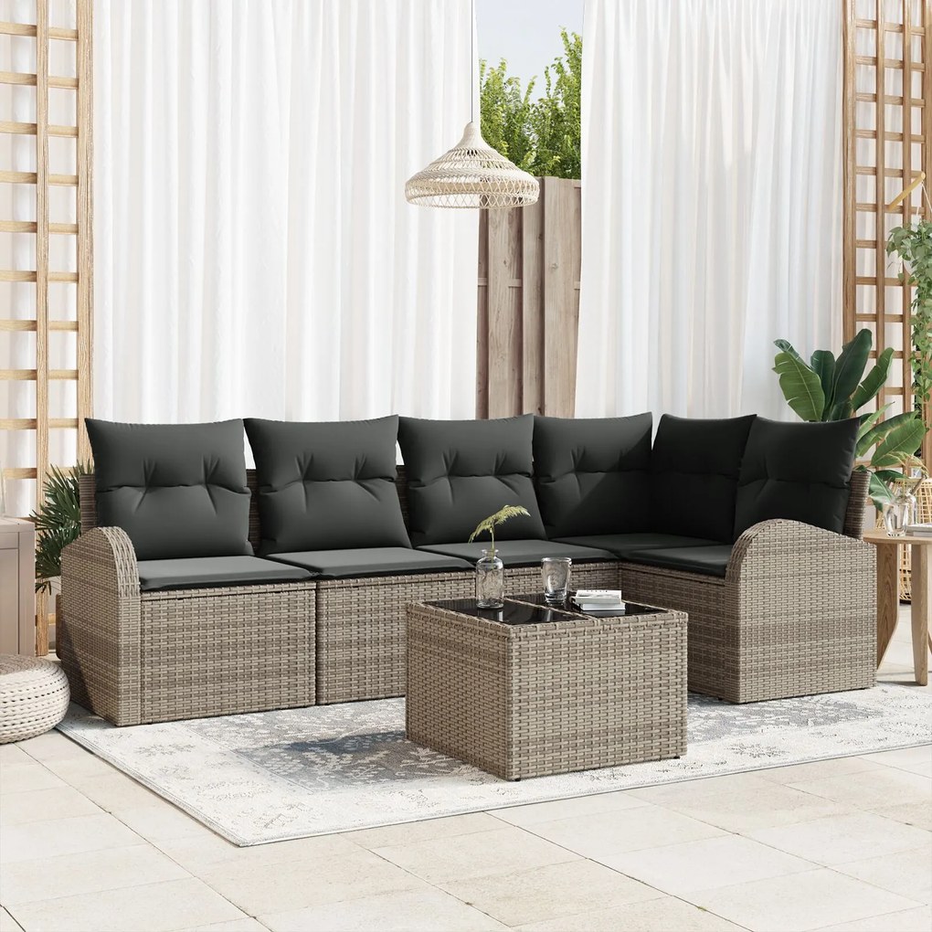 vidaXL Set de canapele pentru grădină cu pernă 6 pcs Gri Rattan poli