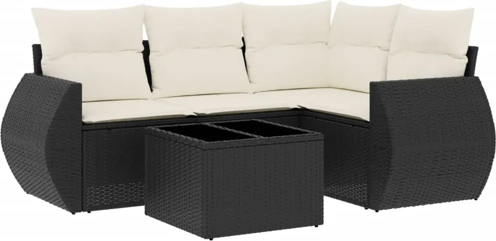 vidaXL Set mobilier de grădină cu perne, 5 piese, negru, poliratan