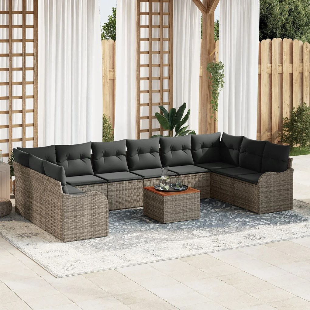 Set de Canapea de Grădină vidaXL cu 11 piese cu Perne Gri din Ratan Poliester Acacia