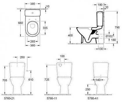 Set vas WC stativ Villeroy & Boch, O.Novo, direct flush, Rezervor, Capac WC soft close, alb alpin