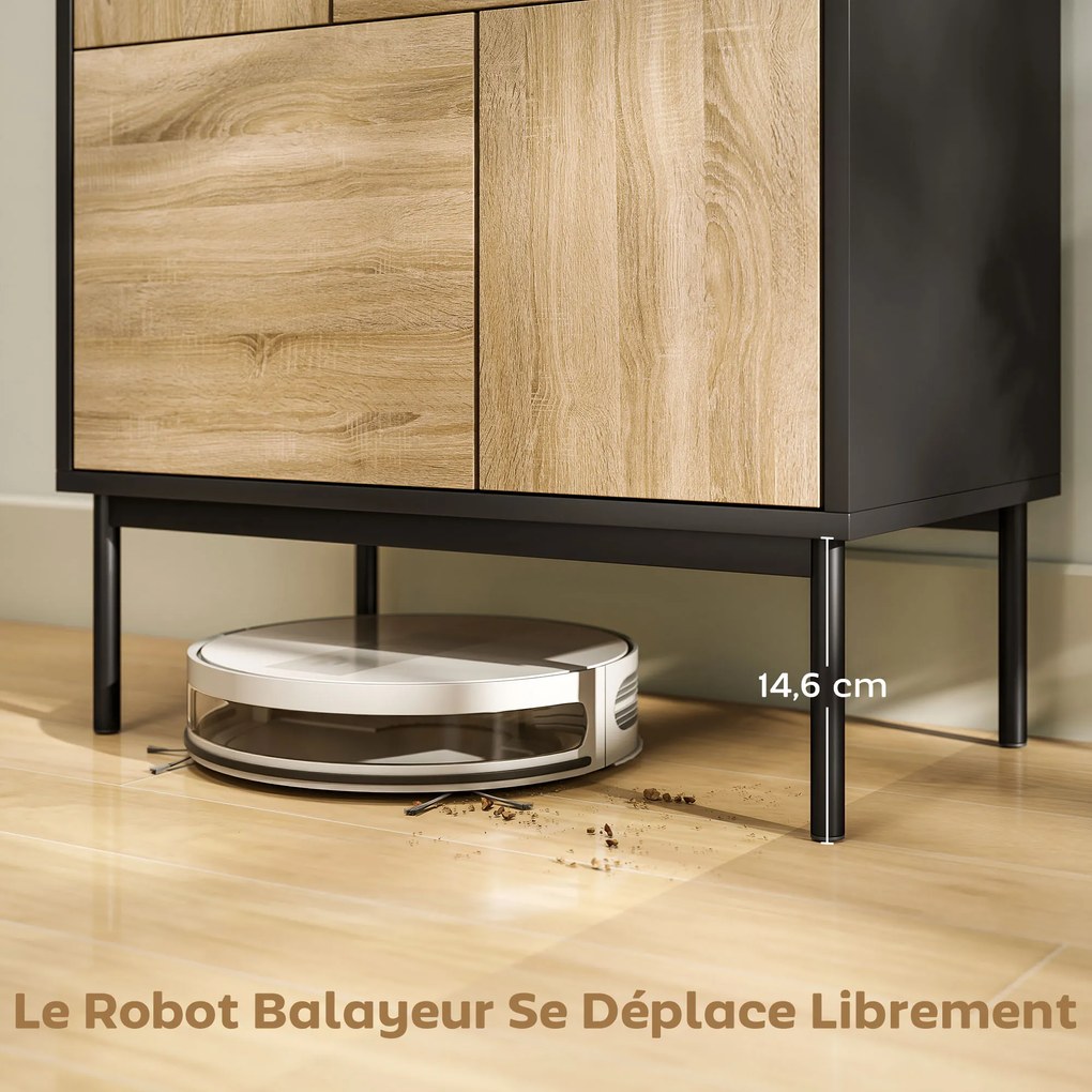 HOMCOM Bufet living mobilier de depozitare dulap de bucătărie uși cu deschidere prin apăsare și 4 compartimente stil modern 60 x 35 x 78 cm, negru | Aosom Romania