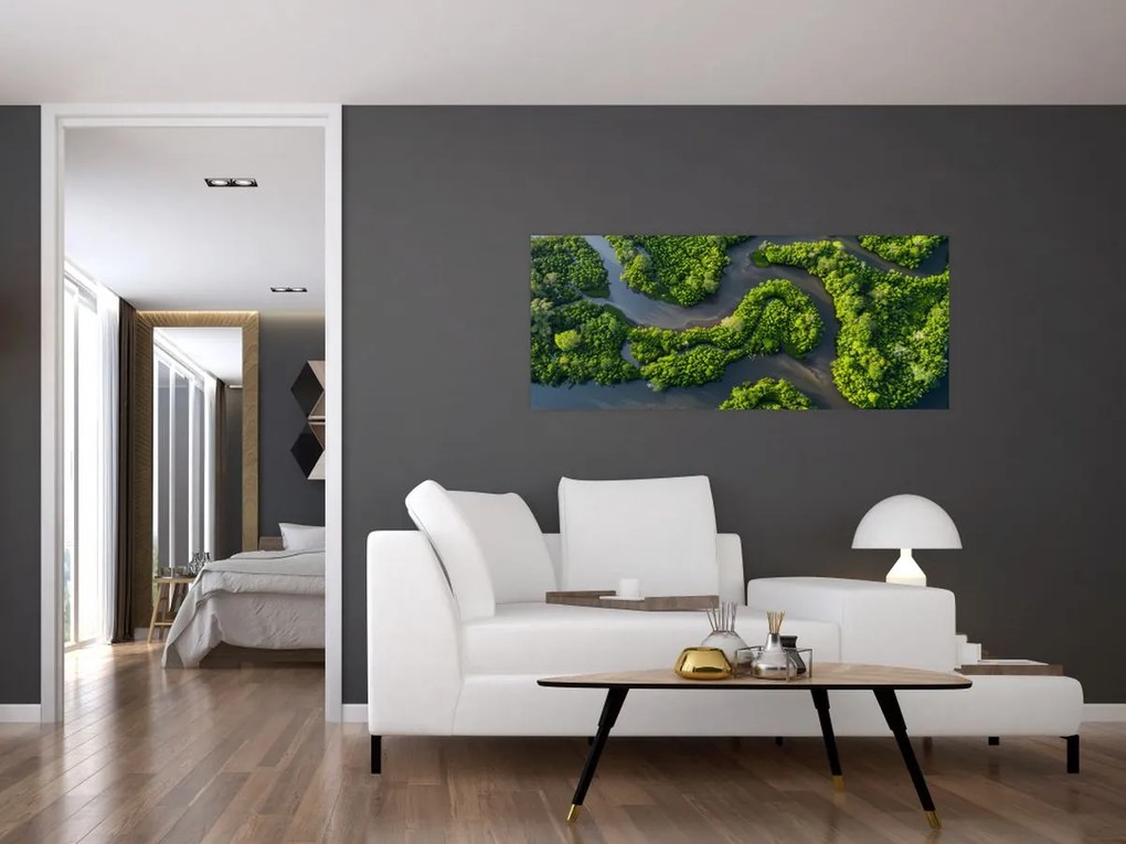 Tablou - Peisaj forestier cu râu (120x50 cm)