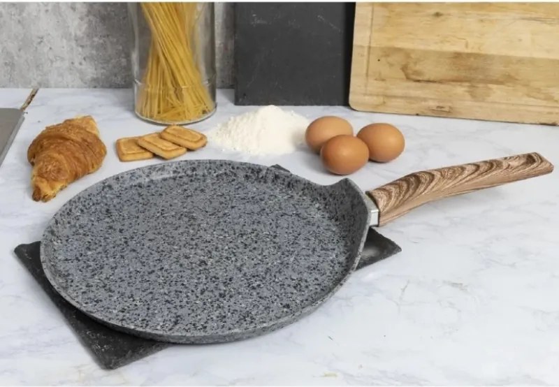 Tigaie pentru clatite Galileo Carrara SChef 2191315, 28 cm, 5 straturi, Acoperire ceramica, Fara PFAS și PTFE, Inductie, Gri/Maro