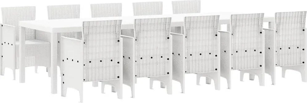vidaXL Set de masă pentru grădină 11 pcs Alb Rattan și oțel