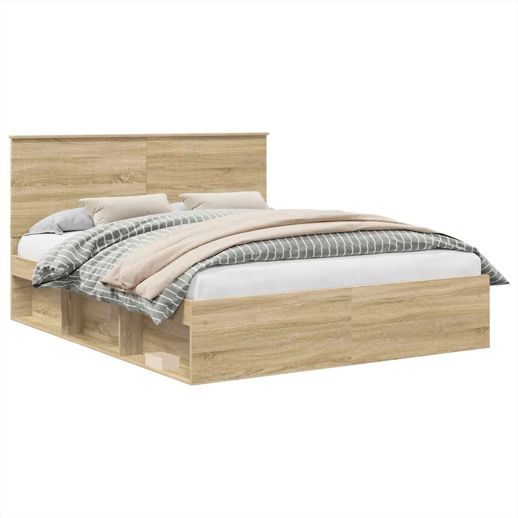 vidaXL Cadru de pat cu headboard Sonoma 160 x 200 cm Lemn de pin masiv
