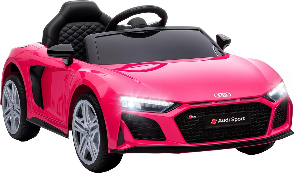 AIYAPLAY Mașinuță Electrică pentru Copii 12V Audi R8 Spyder, 3+ Ani, 3-5 km/h, cu 2 Motoare și Telecomandă, Roz | Aosom Romania
