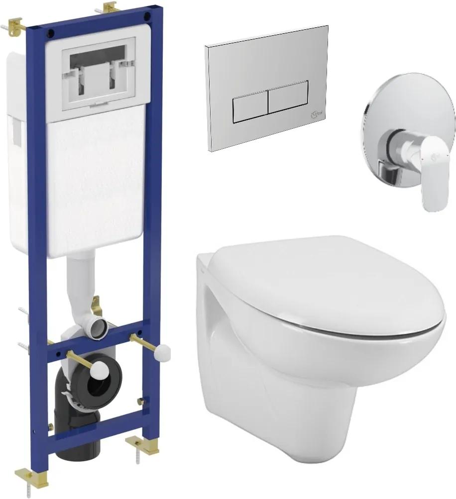 Set vas WC suspendat Ideal Standard Eurovit cu functie bideu, capac simplu, rezervor incastrat cu clapeta crom si actionare bideu