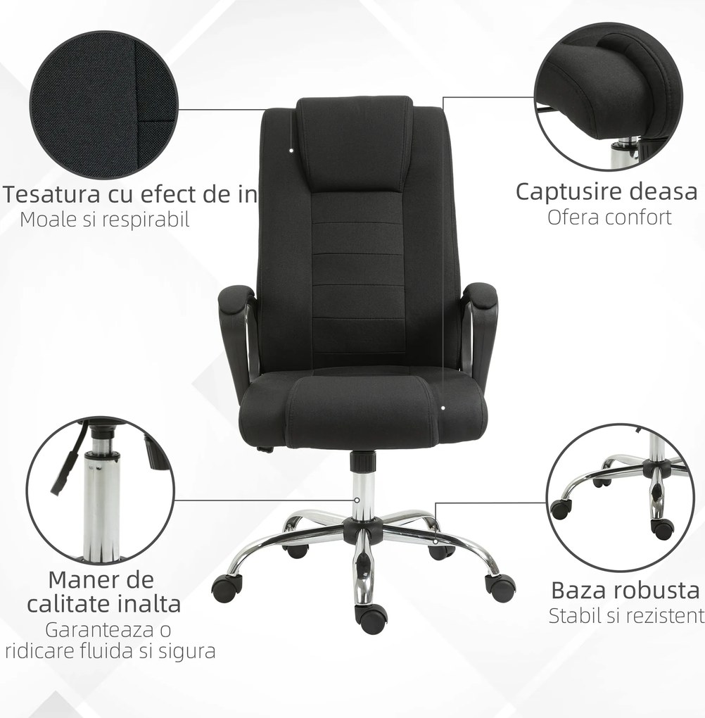 Vinsetto Scaun de Birou Ergonomic, Basculant și Captusit cu Înălțime Reglabilă, 62x76x110-119 cm, Negru | Aosom Romania