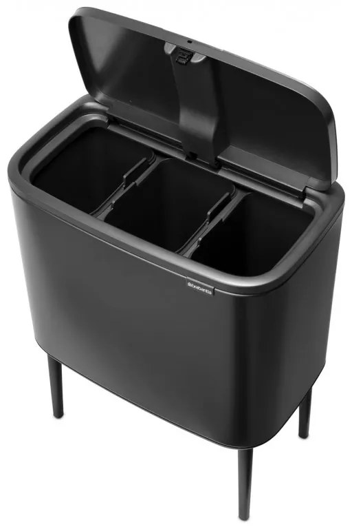 Coș Brabantia Bo Touch 1008857, 3x11 l, Deschidere lină și silențioasă, Deschidere mare, Gri închis
