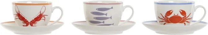 Set cană și farfurioară din porțelan cu motive marine, 220 ml, 12×9×7 cm, „Aigua"