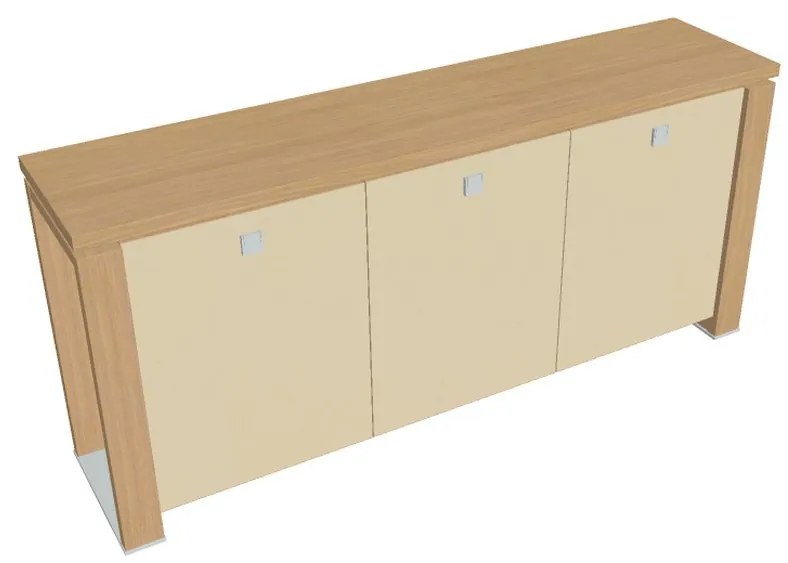 Dulap mic Verno+ 200 x 46 x 90 cm, uși de sticlă, stejar deschis / vanilie