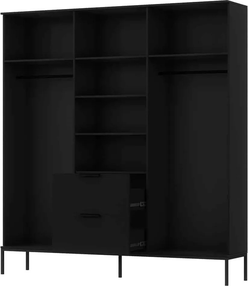 Dulap lemn masiv Sia Negru, 185 × 60 × 200 cm
