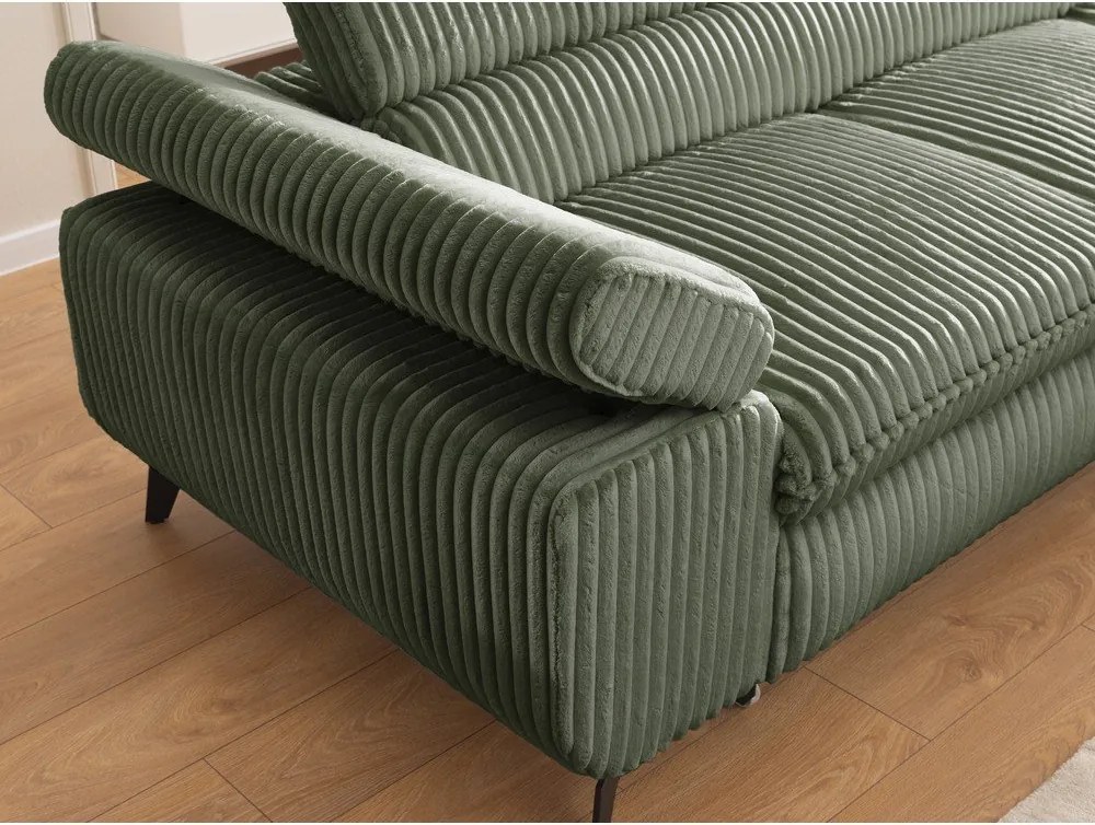 Colțar verde cu tapițerie din catifea reiată (cu colț pe partea dreaptă/în formă de ”L”) Marbeya – Ropez