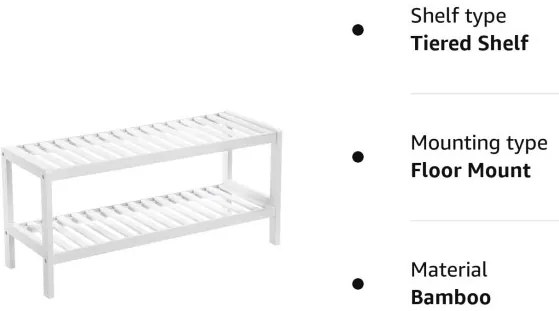 Raft Din Bambus Pentru Pantofi, Cu 2 Niveluri, Alb, 70 Cm