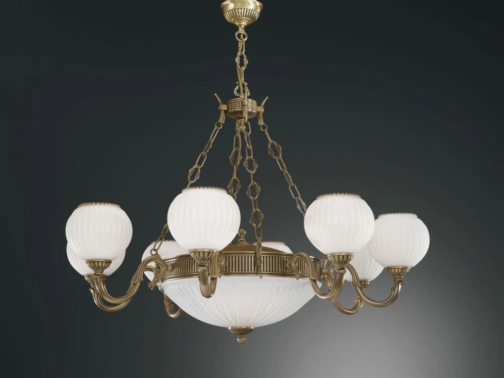 Candelabru cu 8 brate clasic design italian din alama, sticla 9250 RA-L. 9250/8+3