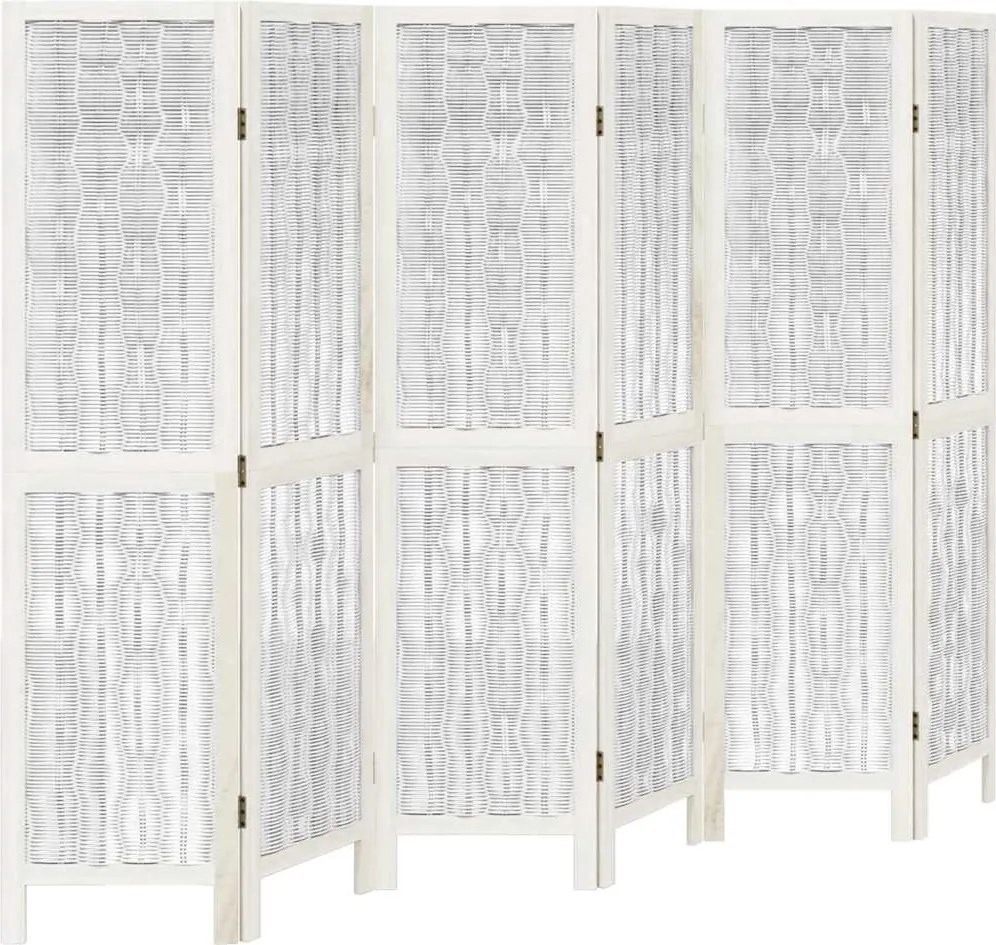 vidaXL Paravan cameră 6 panouri, alb, lemn masiv paulownia