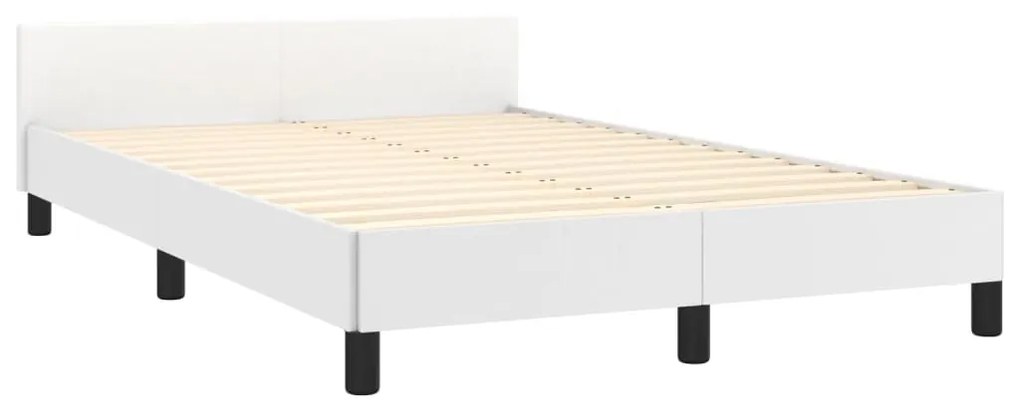 379542 vidaXL Cadru de pat cu tăblie, alb, 120x190 cm, piele ecologică