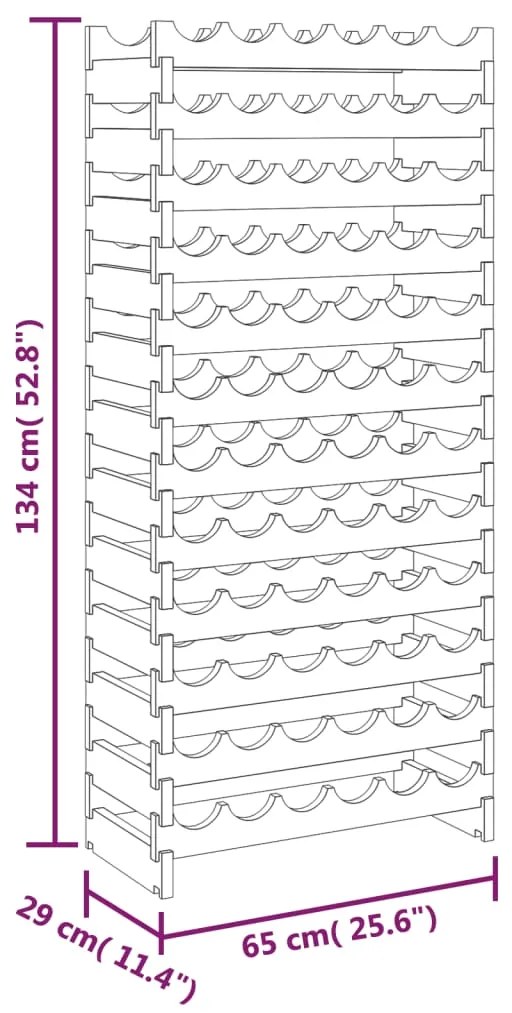 Suport de vinuri, 65x29x134 cm, lemn masiv de pin